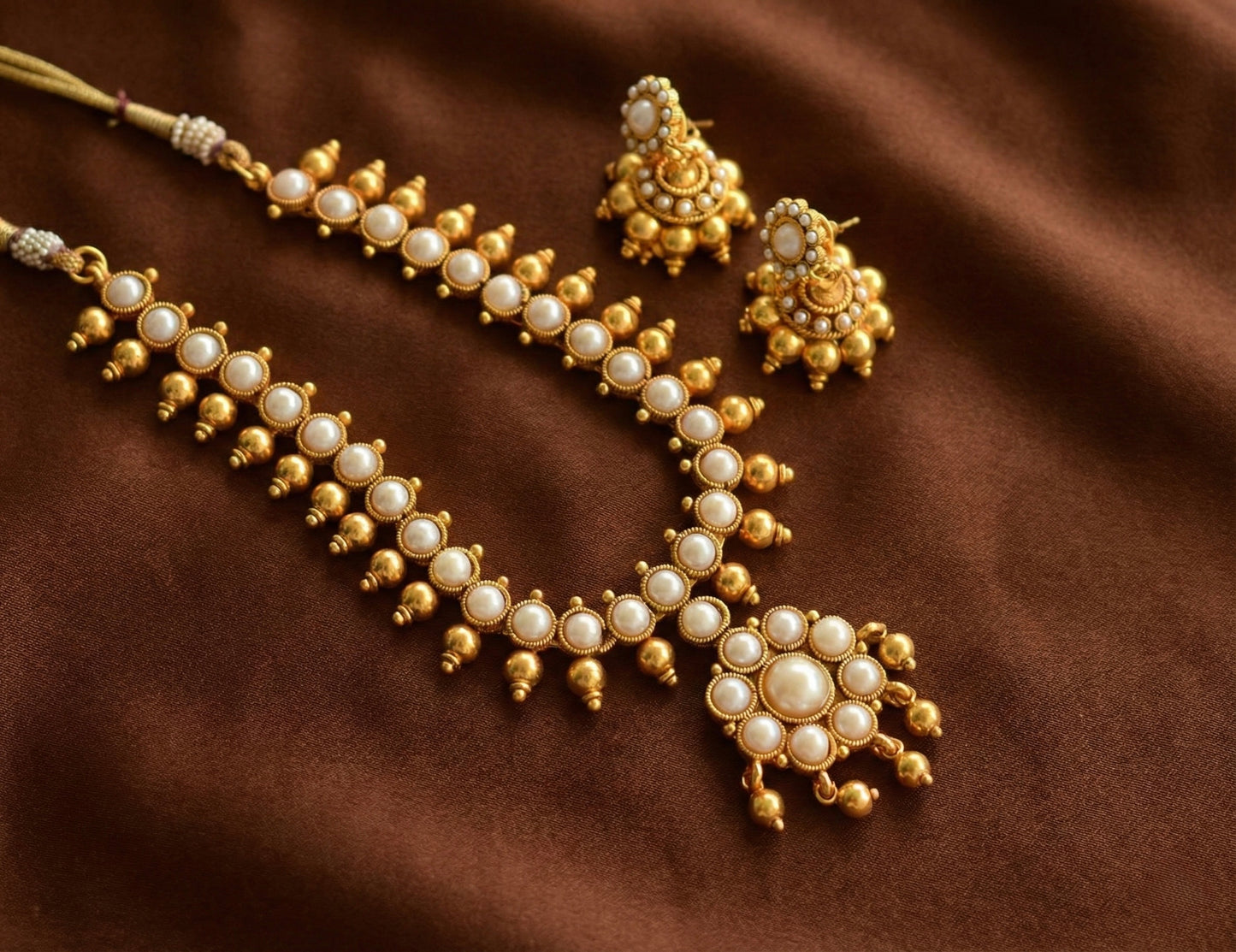 Antique gold tone pearl necklace set dj-01796