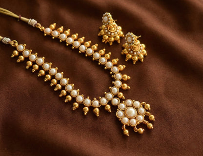 Antique gold tone pearl necklace set dj-01796