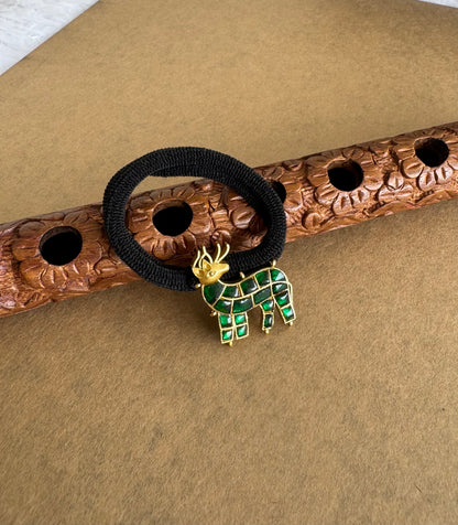 Matte finish green kundan jadau deer hair band dj-51519