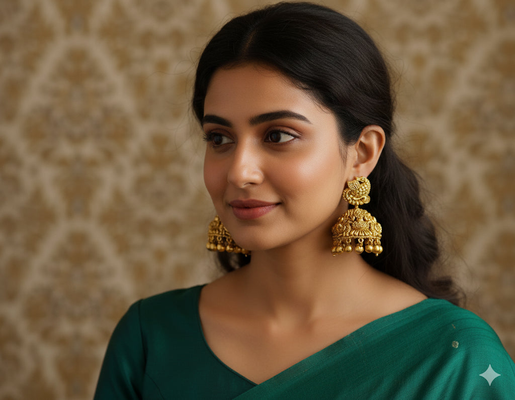 Antique gold tone cz white Nakshi peacock lakshmi jhumkka dj-50511