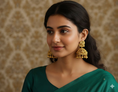 Antique gold tone cz white Nakshi peacock lakshmi jhumkka dj-50511