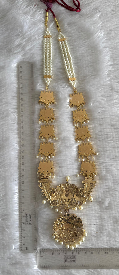 Gold tone precious kemp-green-white pearl lotus haar dj-52000