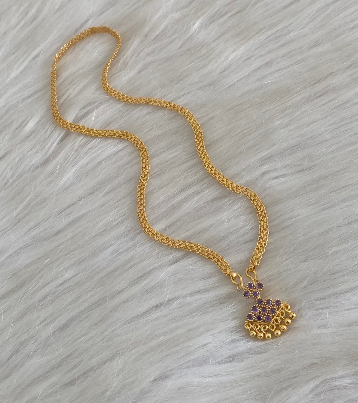 Gold tone 18 inches chain with purple stone pathakkam pendant dj-54906