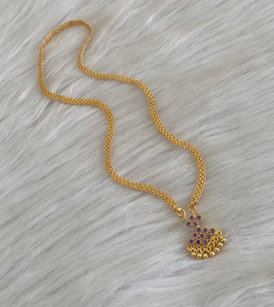 Gold tone 18 inches chain with purple stone pathakkam pendant dj-54906