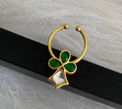 Gold tone kundan jadau green-white stone nose pin/bulakku dj-53758
