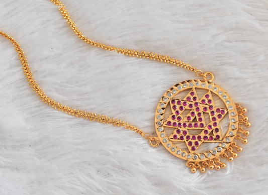 Gold tone 24 inches chain with AD pink-white chakram pendant dj-53316