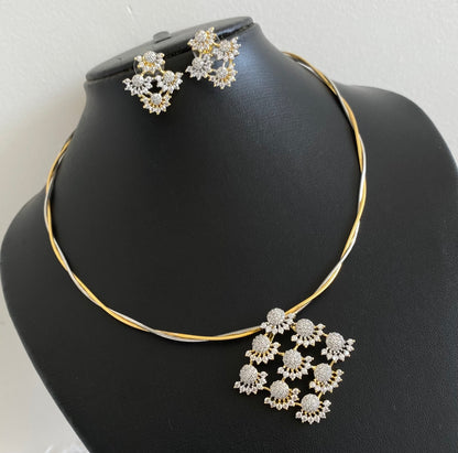 Two tone cz pendant set with kanti necklace dj-54035