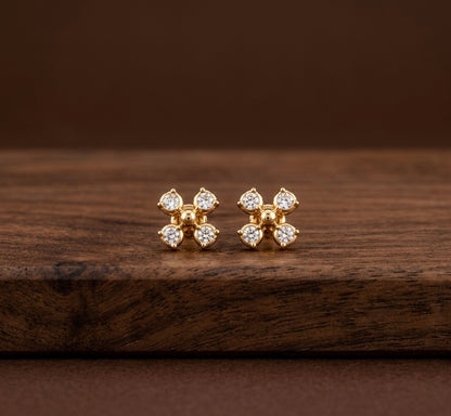 Gold tone AD white flower stud/earrings dj-53277