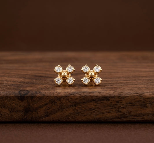 Gold tone AD white flower stud/earrings dj-53277