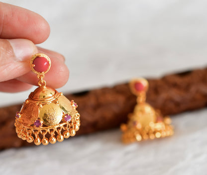 Gold tone coral lakshmi coin jhumkka dj-52203