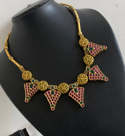 Antique gold tone hasli kundan jadau necklace dj-54313