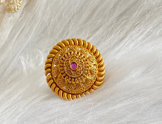 Matte finish pink stone mango flower round finger ring dj-54327