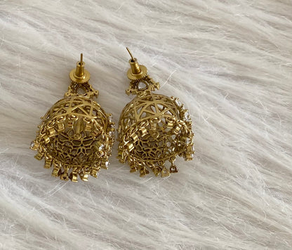 Dark antique gold tone white stone jhumkka dj-54646