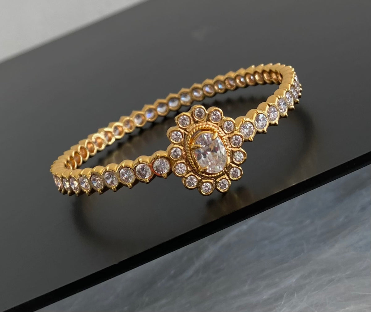 Gold tone AD white stone diamond look alike bangle/kada(2.10) Dj-54877