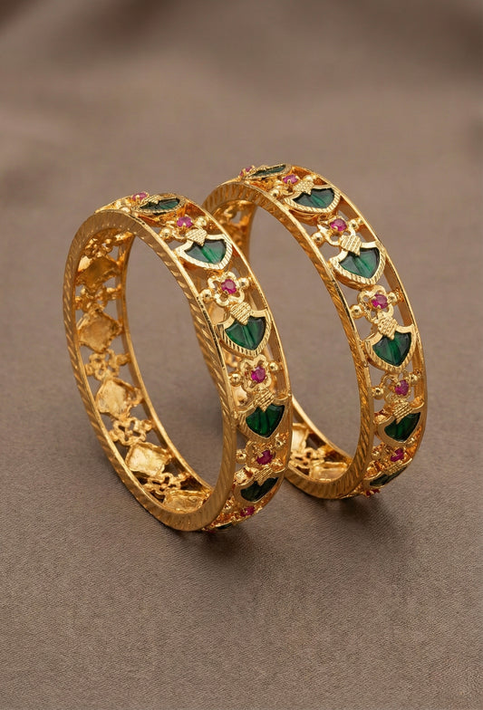 Gold tone Green Palakka kerala style Bangles(2.6) DJ23507