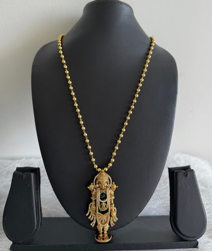 Gold tone 24 inches chain with green Shri Thirumal pendant dj-52616