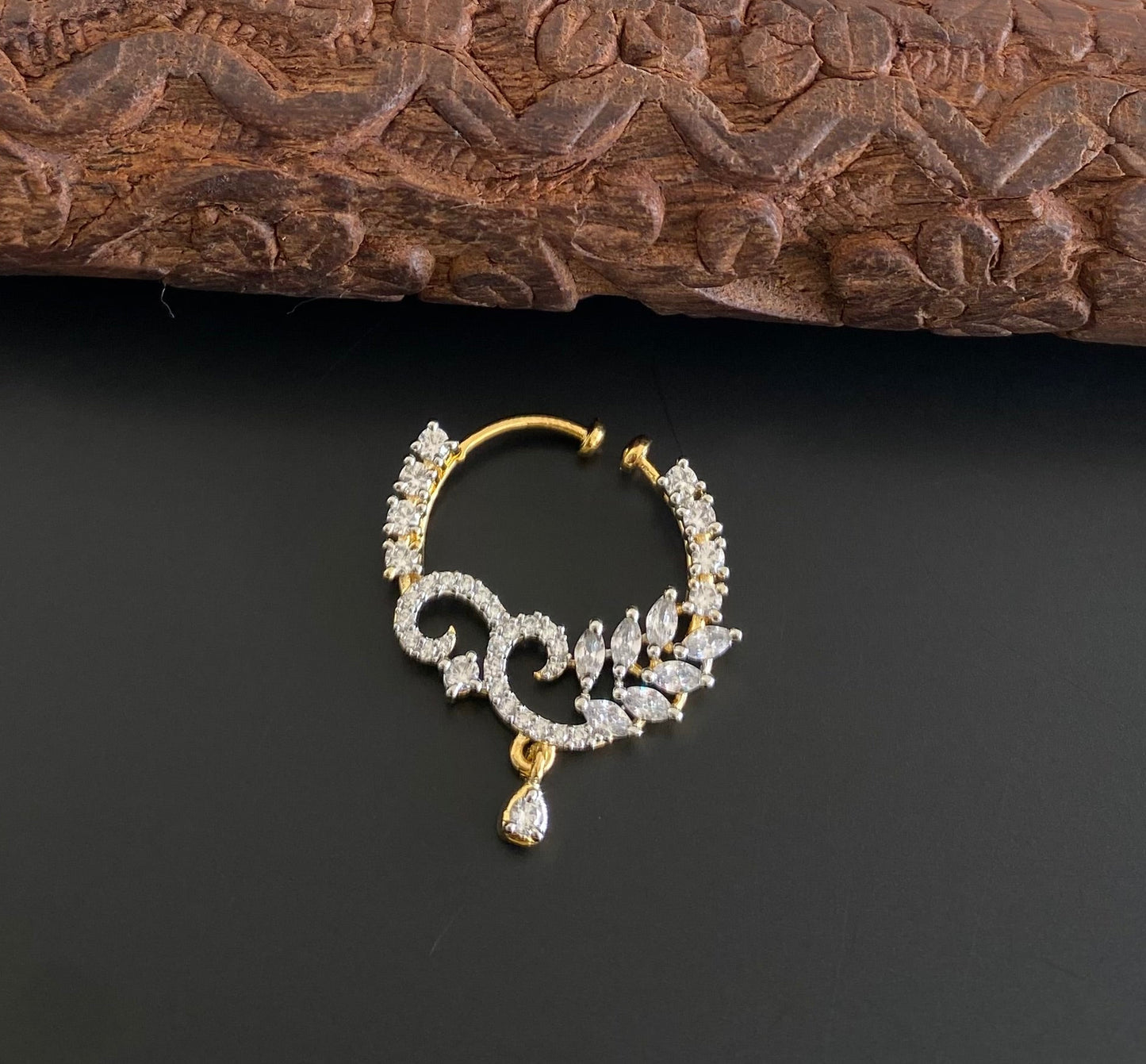 Two tone cz white nose pin dj-53826
