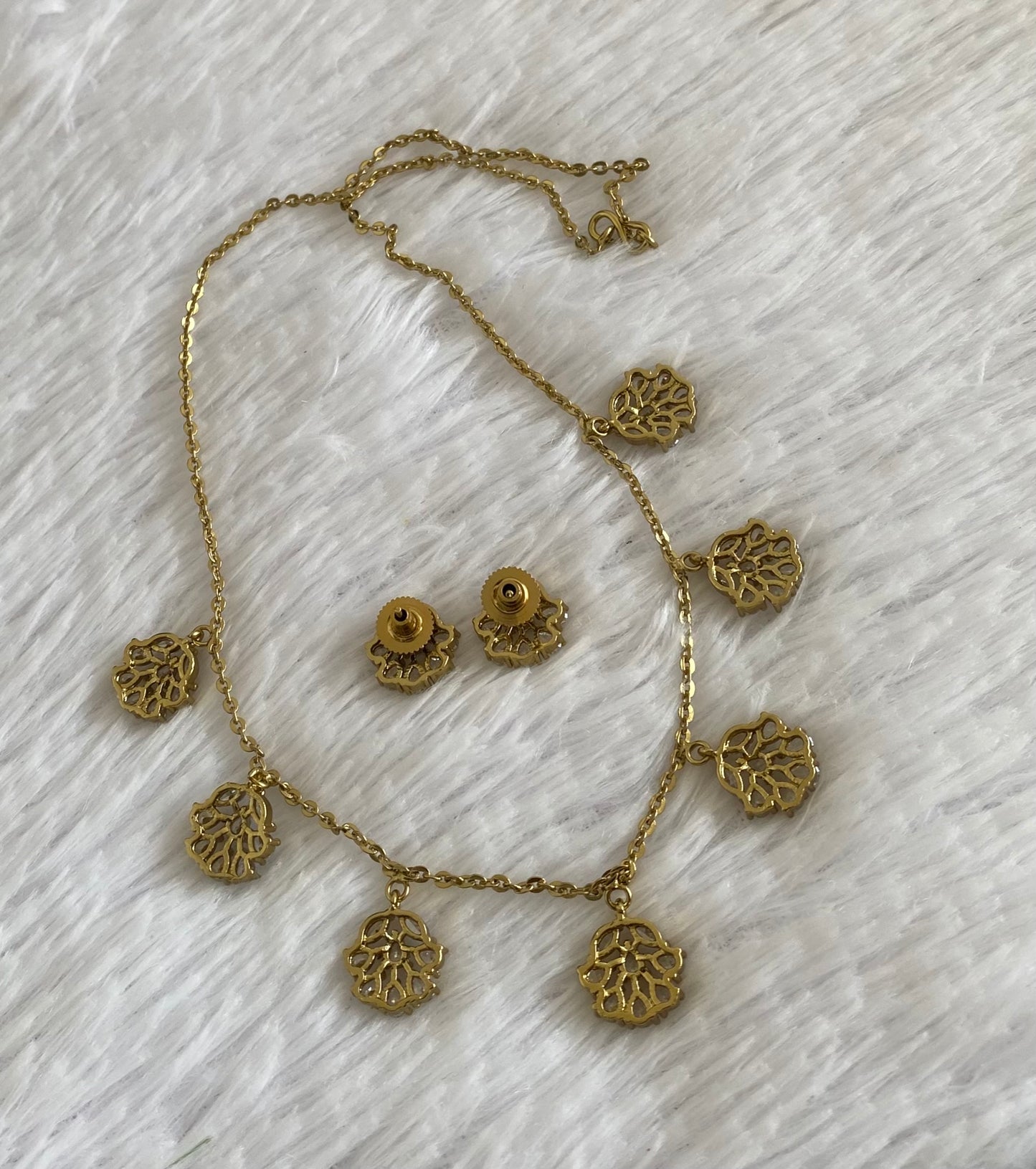 Antique gold white stone necklace set dj-54413