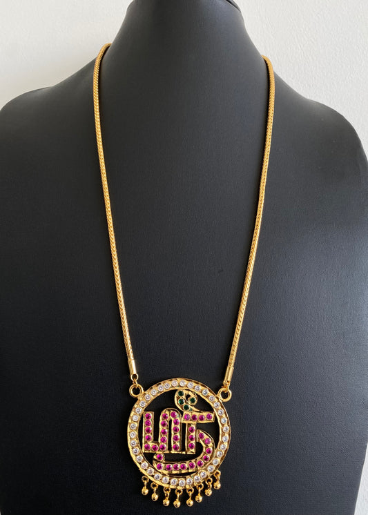 Gold tone 24 inches chain with AD pink-green-white Tamil Sree pendant dj dj-53259