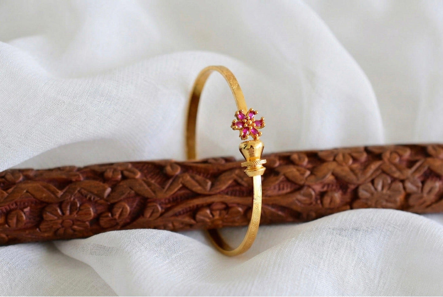Gold tone ruby flower openable kada/bangle(2.4) Dj-51666