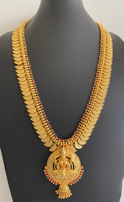 Gold tone pink stone lakshmi mango haar dj-53160