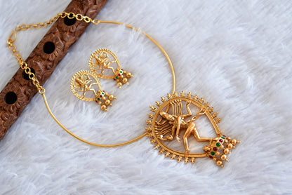 Matte finish kemp-green Shri Nataraja hasli necklace set dj-52410