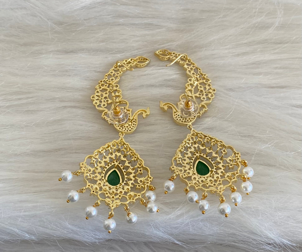 Two tone white-green stone pearl peacock khanpool earrings dj-54655