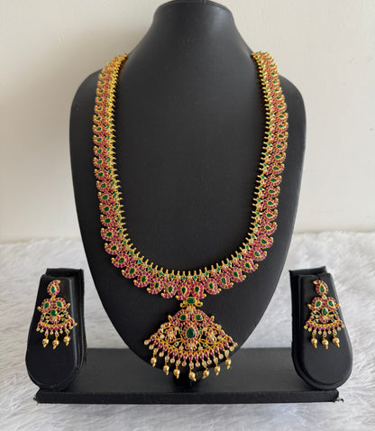 Gold tone ruby-emerald-white mango haar set dj-52150