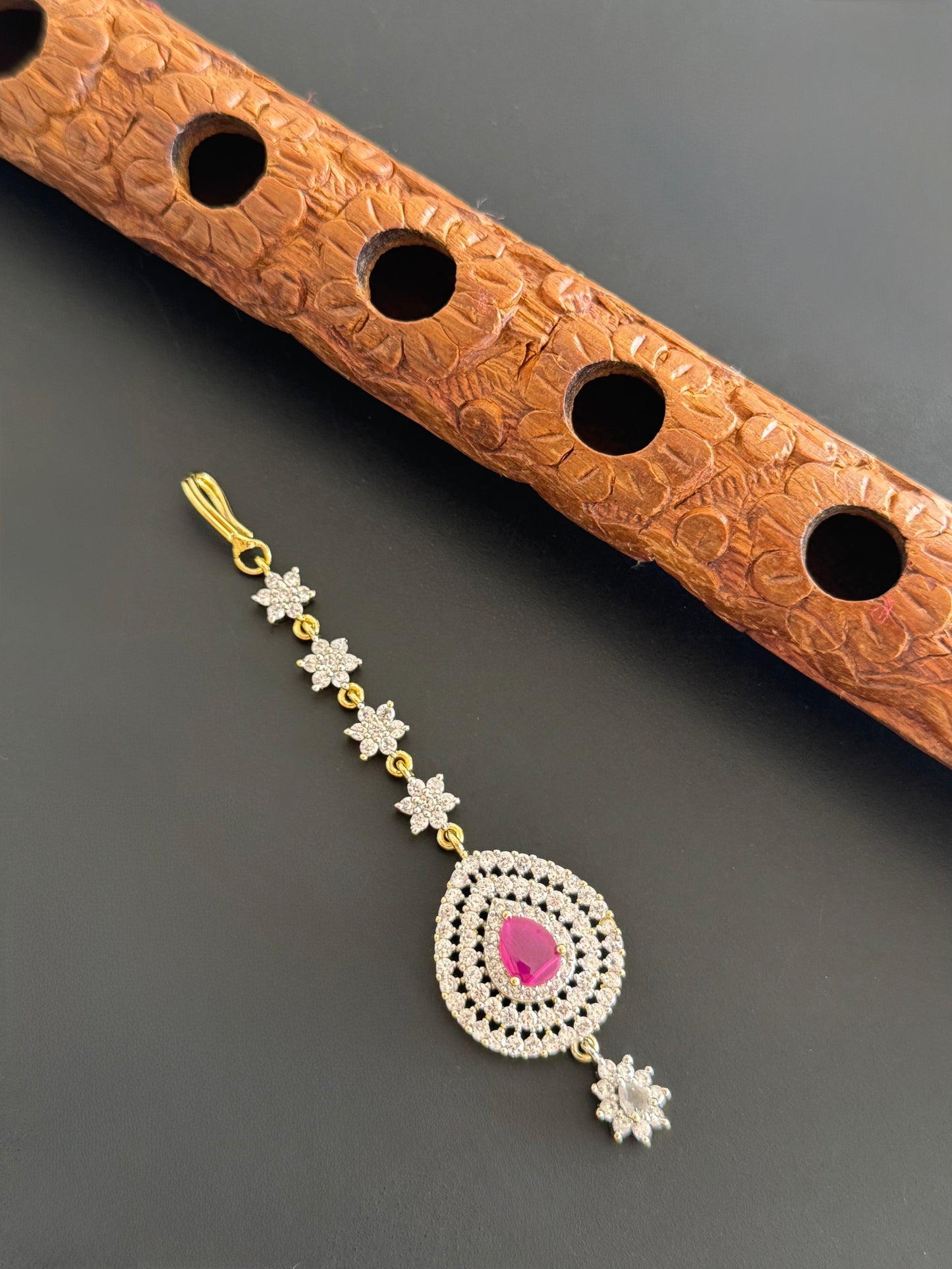 Two tone cz-ruby thilak stone tikka dj-51372