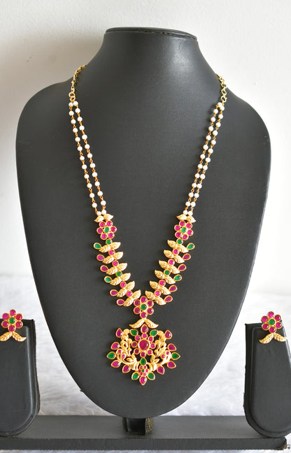 Gold tone Ruby-green pearl peacock haar set dj-51951