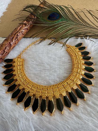 Gold look alike green-pink kerala style nagapadam big necklace dj-51720