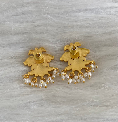 Gold tone kundan jadau rice pearl gandaberunda earrings dj-54507