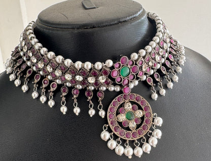 Black finish precious kemp pearl attigai/necklace dj-51032