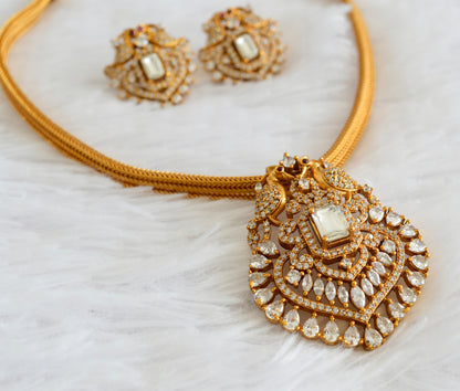 Matte finish white peacock stone choker/necklace set dj-54015