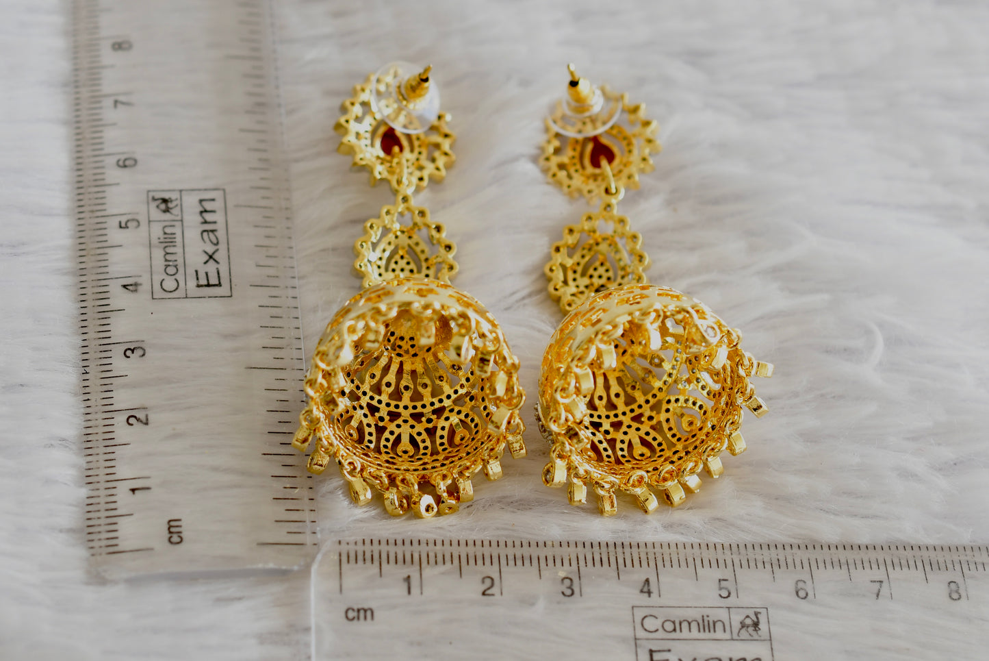 Two tone cz ruby long jhumkka dj-51881
