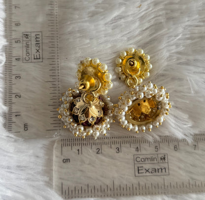 Gold tone precious kemp-green-white pearl jhumkka dj-51477