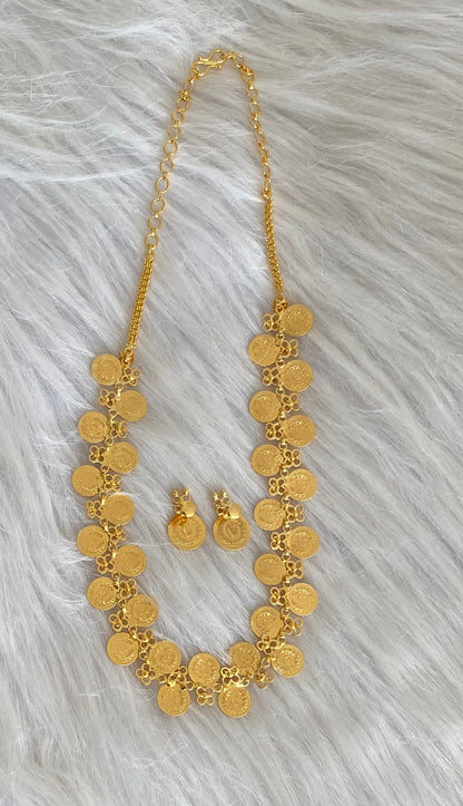 Gold tone pink stone lakshmi coin necklace set dj-54142