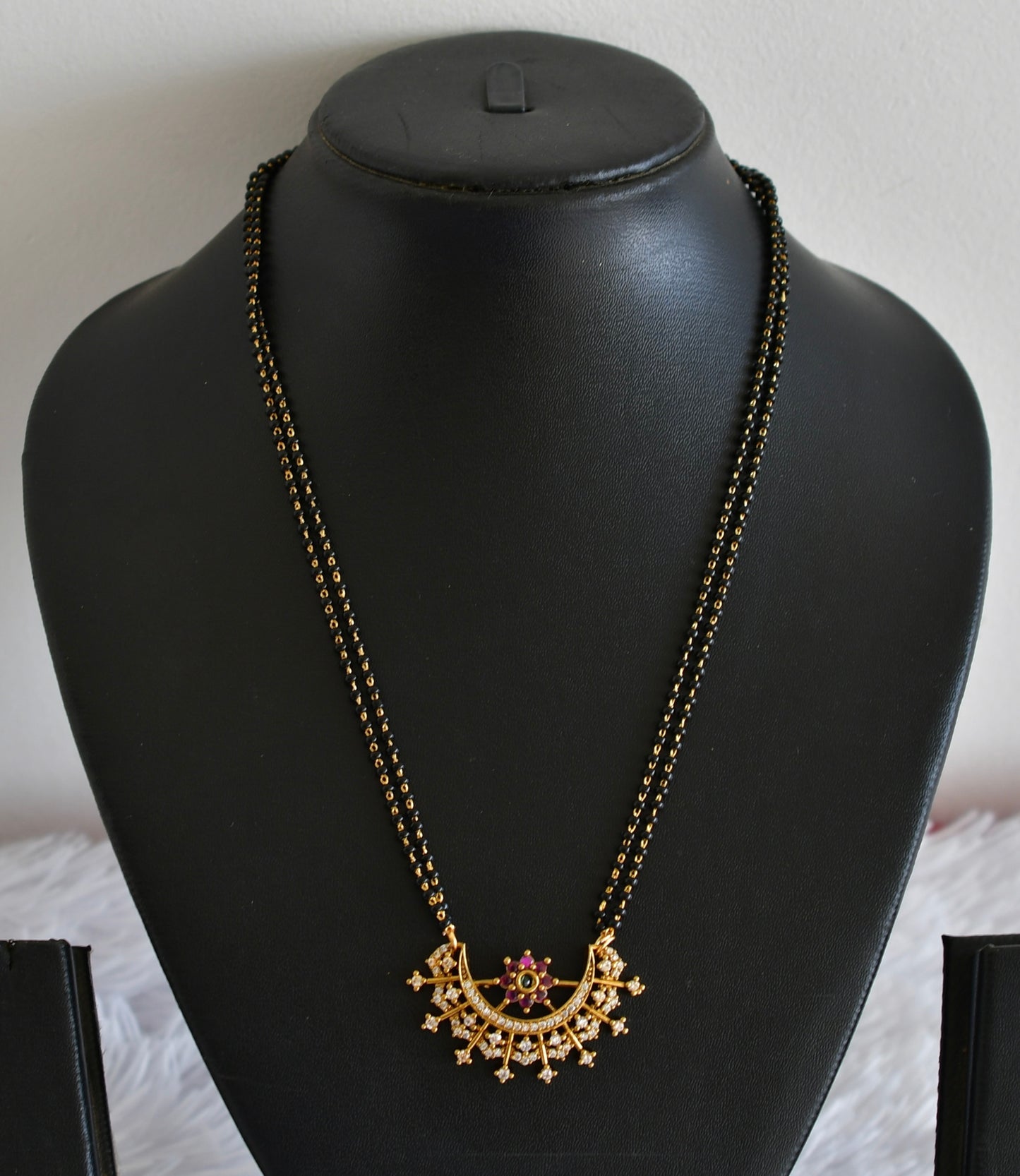 Antique gold tone cz pink-green 18 inches moon mangalsutra set dj-52345