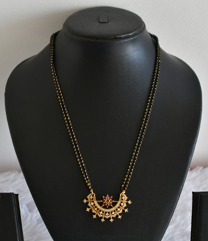 Antique gold tone cz pink-green 18 inches moon mangalsutra set dj-52345