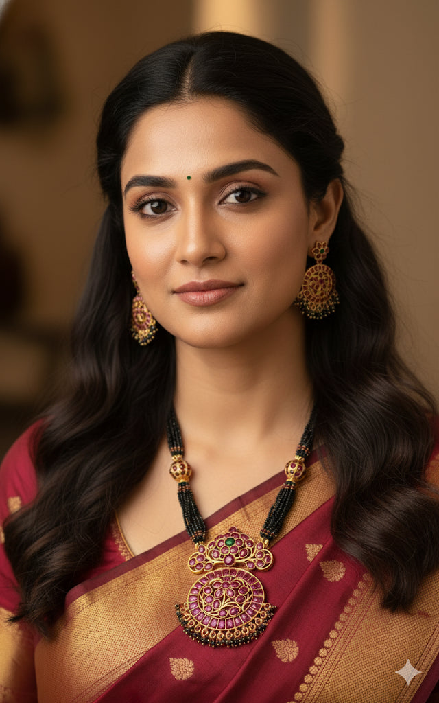 Matte finish real kemp-green black beaded haar set dj-21193