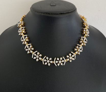 Two tone cz white stone necklace dj-54349
