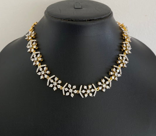 Two tone cz white stone necklace dj-54349