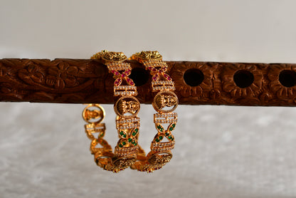 Antique gold tone ruby-green-white lakshmi bangles(2.6) dj-51994