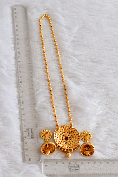 Antique gold tone Kemp round pendant beaded necklace set Dj-52205