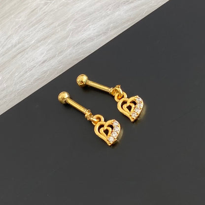 Gold tone cz white stone bugadi screw earrings dj-55122