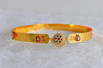 Gold tone pink-green-white kundan jadau round mango waist band dj-52177