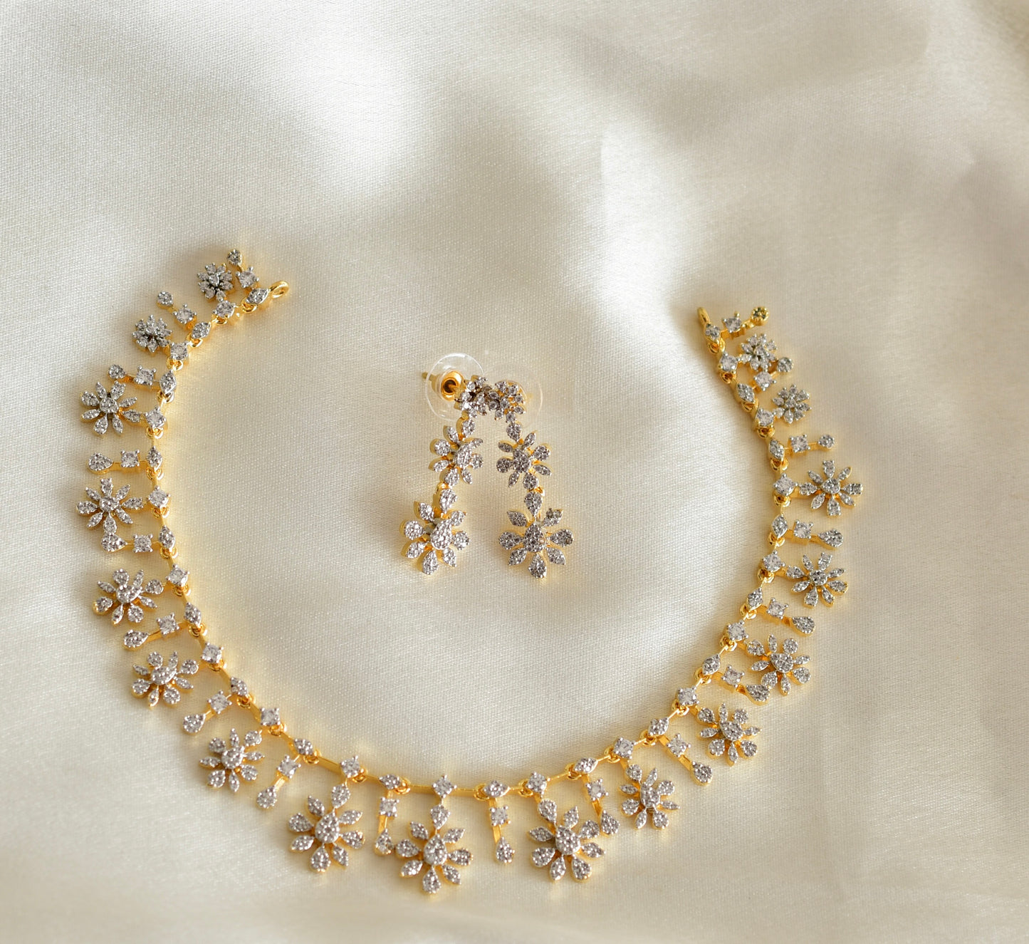 Two tone white flower necklace set dj-51973