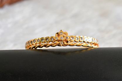 Gold tone AD white flower 2 pc bangle set (2.4) dj-51788