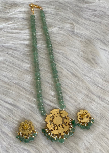 Antique gold  pumpkin green beaded kundan jadau navarathna mid/length necklace set dj-54169