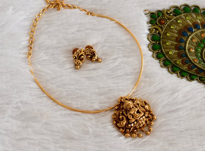 Antique gold tone Lakshmi pendant hasli necklace set dj-51823